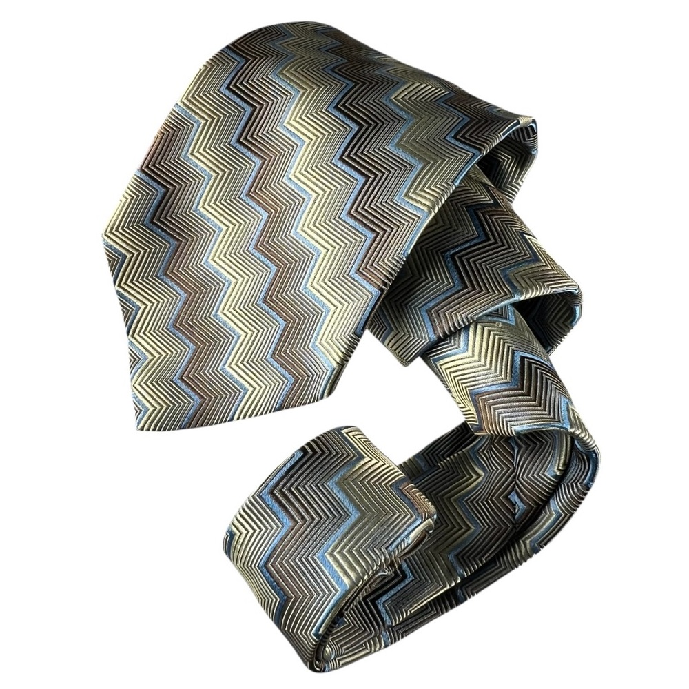 SAZZARI Chevron Patterned Silk‎ Tie Quiet Luxury Old money Office Carrier ITALY